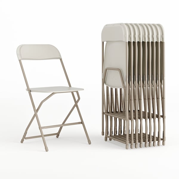 Flash Furniture Hercules Series Plastic Folding Chair Beige - 10 LB Weight Capacity Comfortable Event Chair - Lightweight Folding Chair, PK10 10-LE-L-3-BEIGE-GG - main
